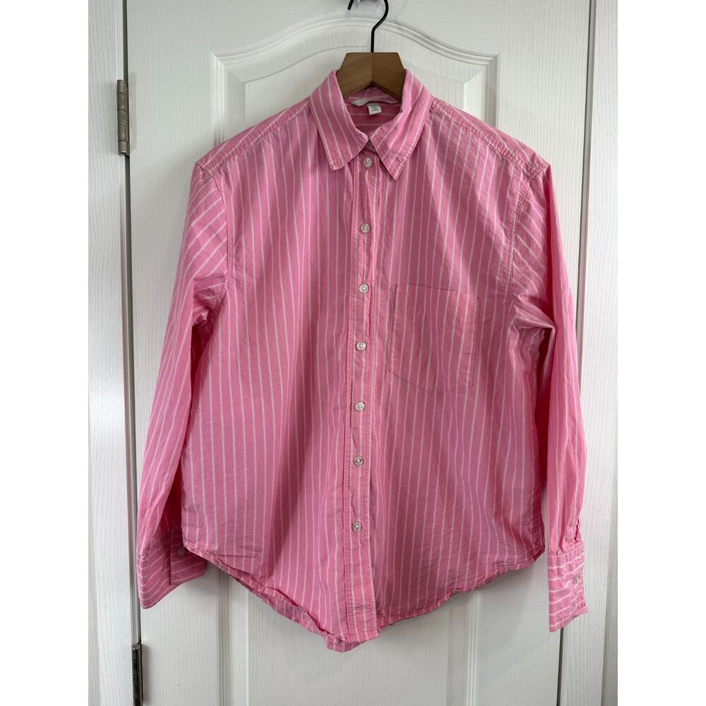 H&M Womens XS Pink White Striped Button Down Shirt Long Sleeve 100% Cotton